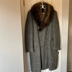 Vintage Eaton Donegal Tweed Coat with Fur Collar